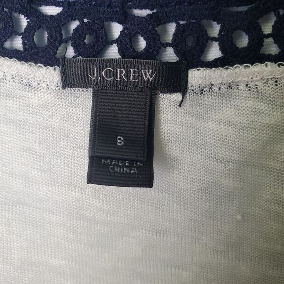 J. Crew Linen Tank Top Cream Navy Lace Size Small - Picture 6 of 8